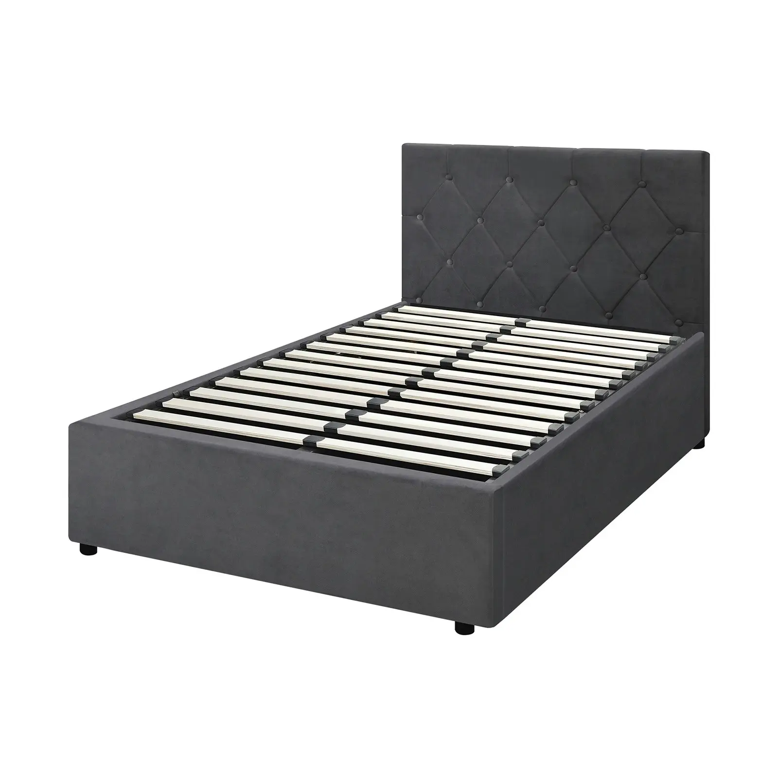 Oikiture Bed Frame King Single Gas Lift Grey Velvet COTI