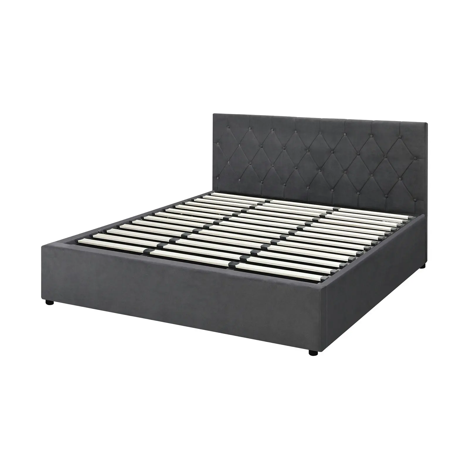 Oikiture Bed Frame King Size Gas Lift Grey Velvet COTI