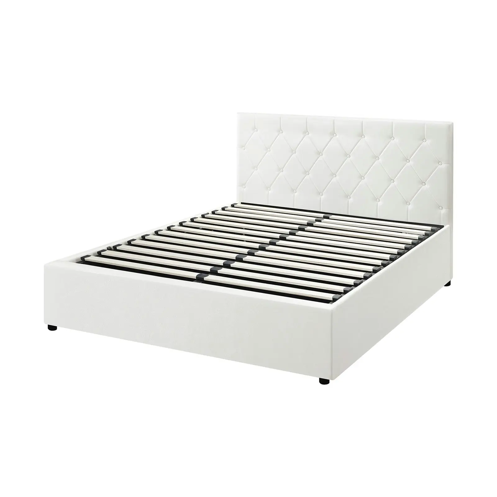 Oikiture Bed Frame Queen Size Gas Lift White Leather COTI