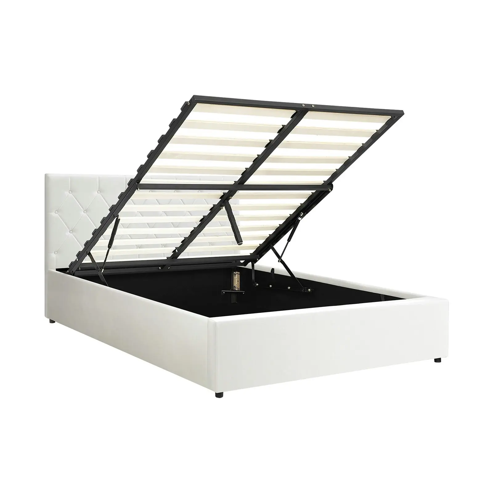 Oikiture Bed Frame Queen Size Gas Lift White Leather COTI