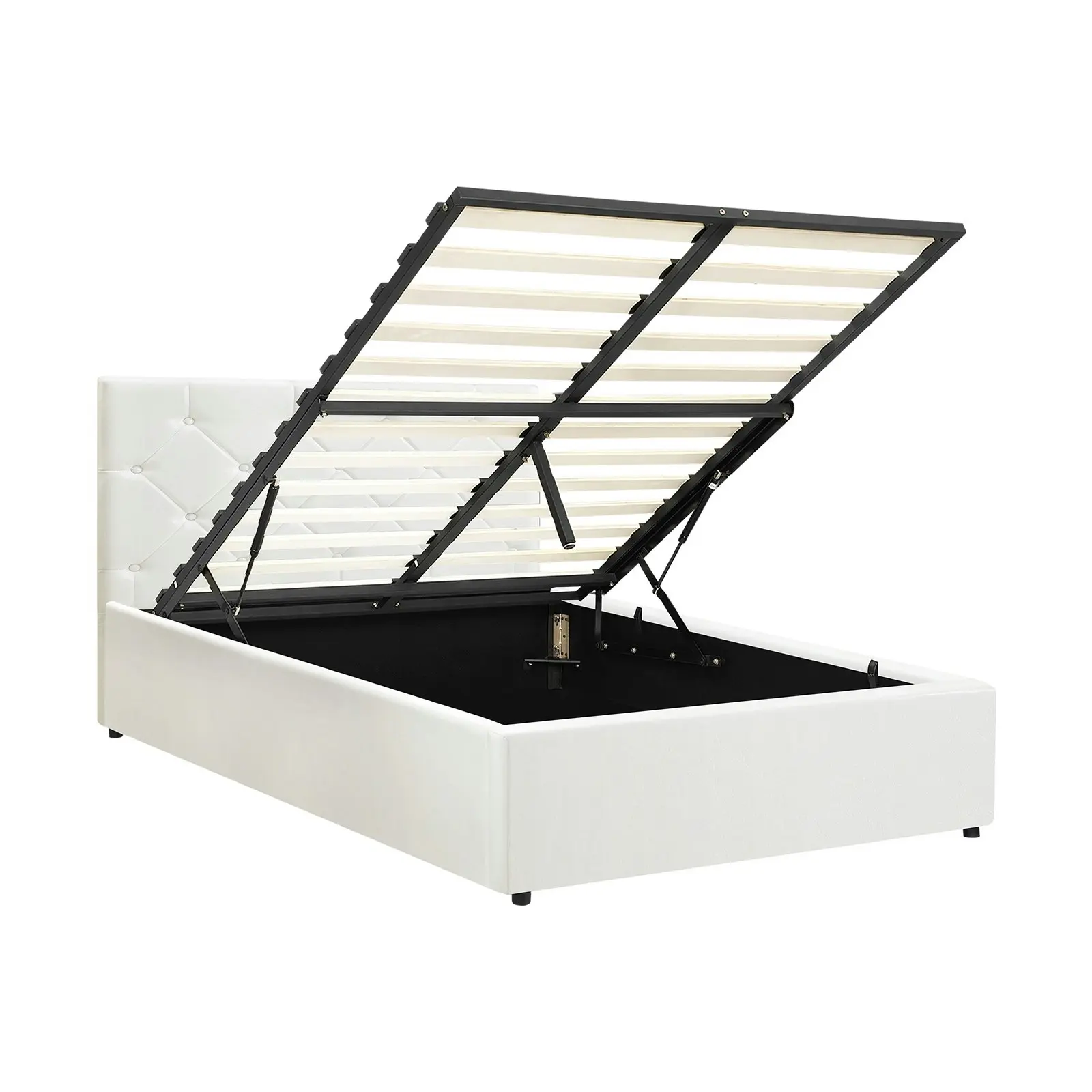 Oikiture Bed Frame King Single Gas Lift White Leather COTI