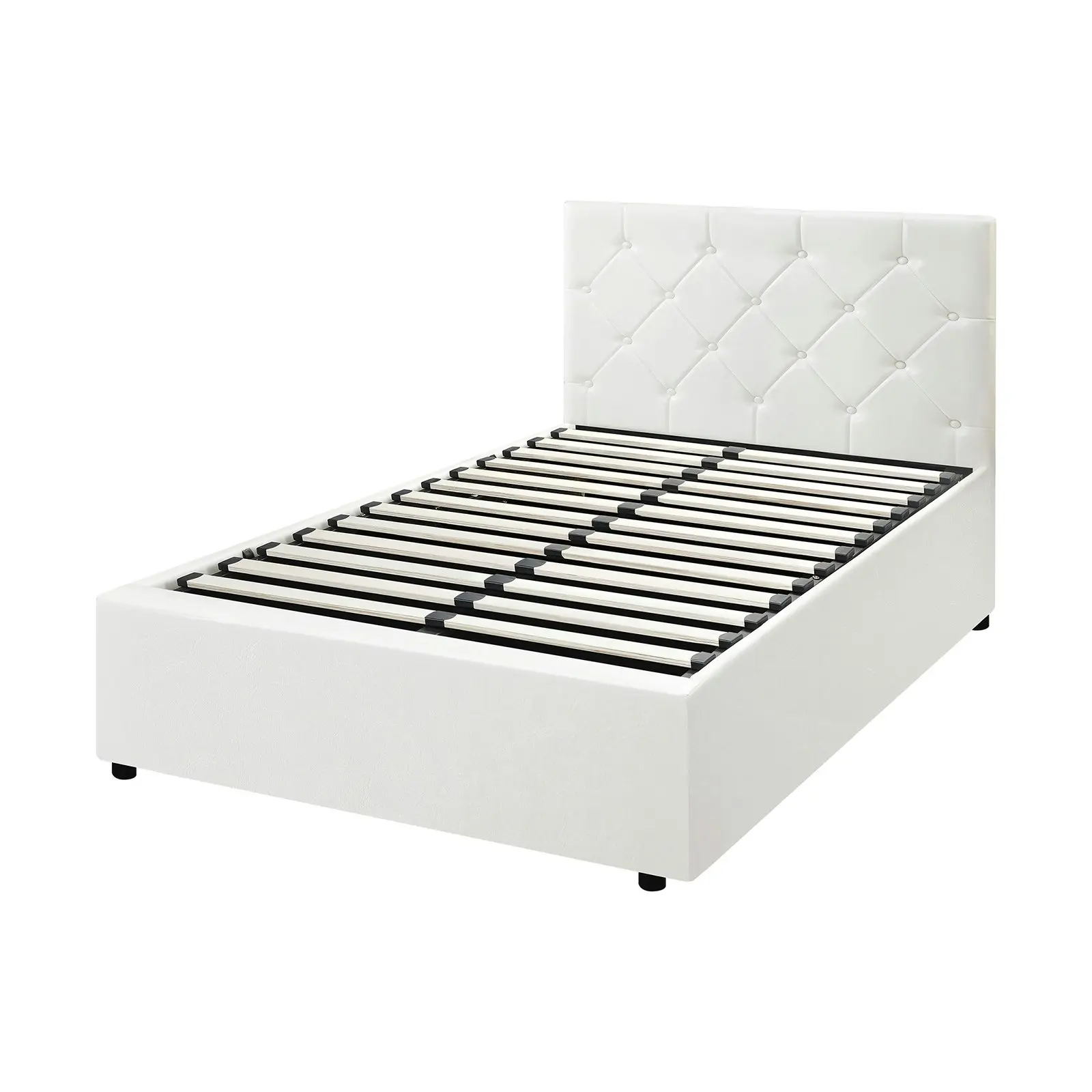 Oikiture Bed Frame King Single Gas Lift White Leather COTI