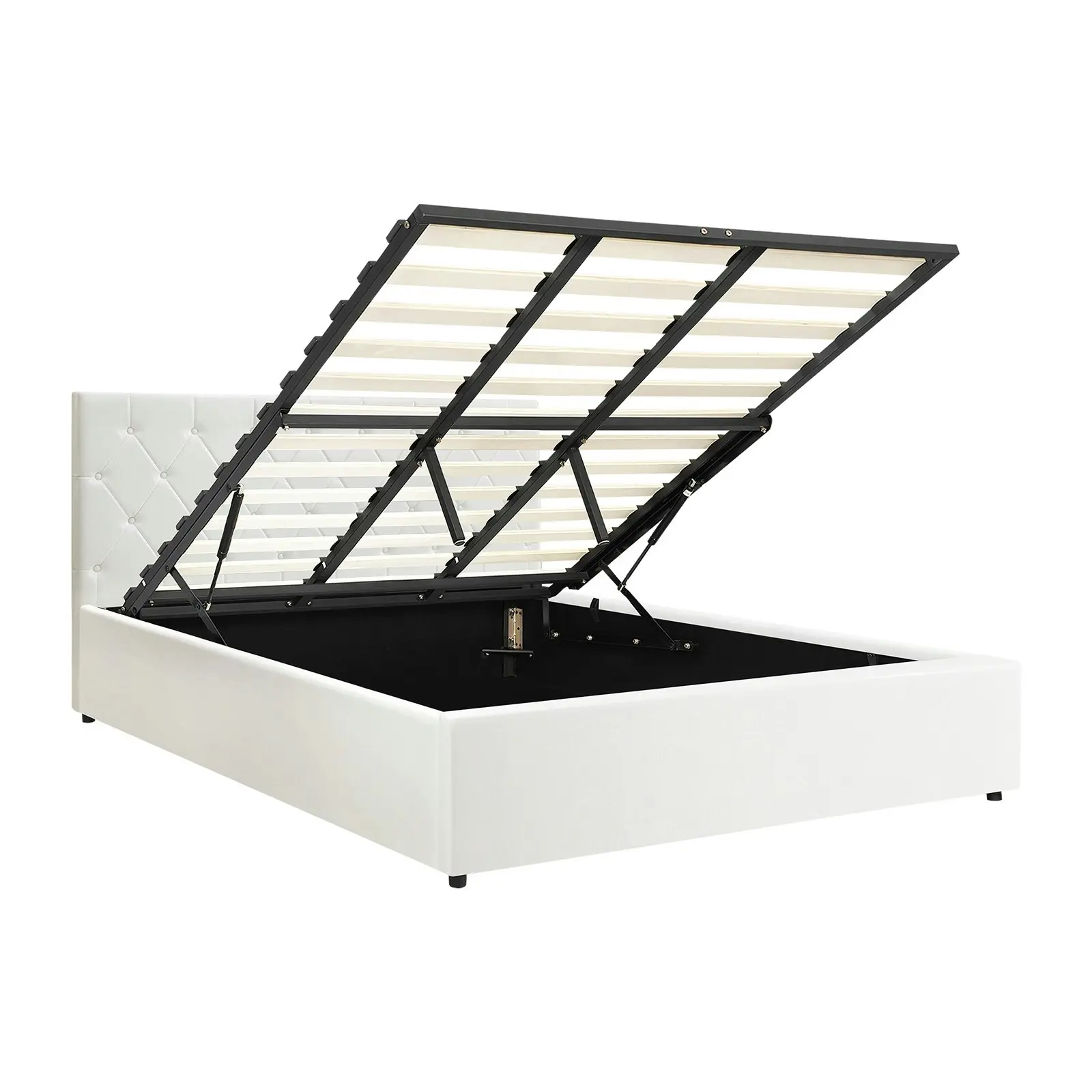 Oikiture Bed Frame King Size Gas Lift White Leather COTI