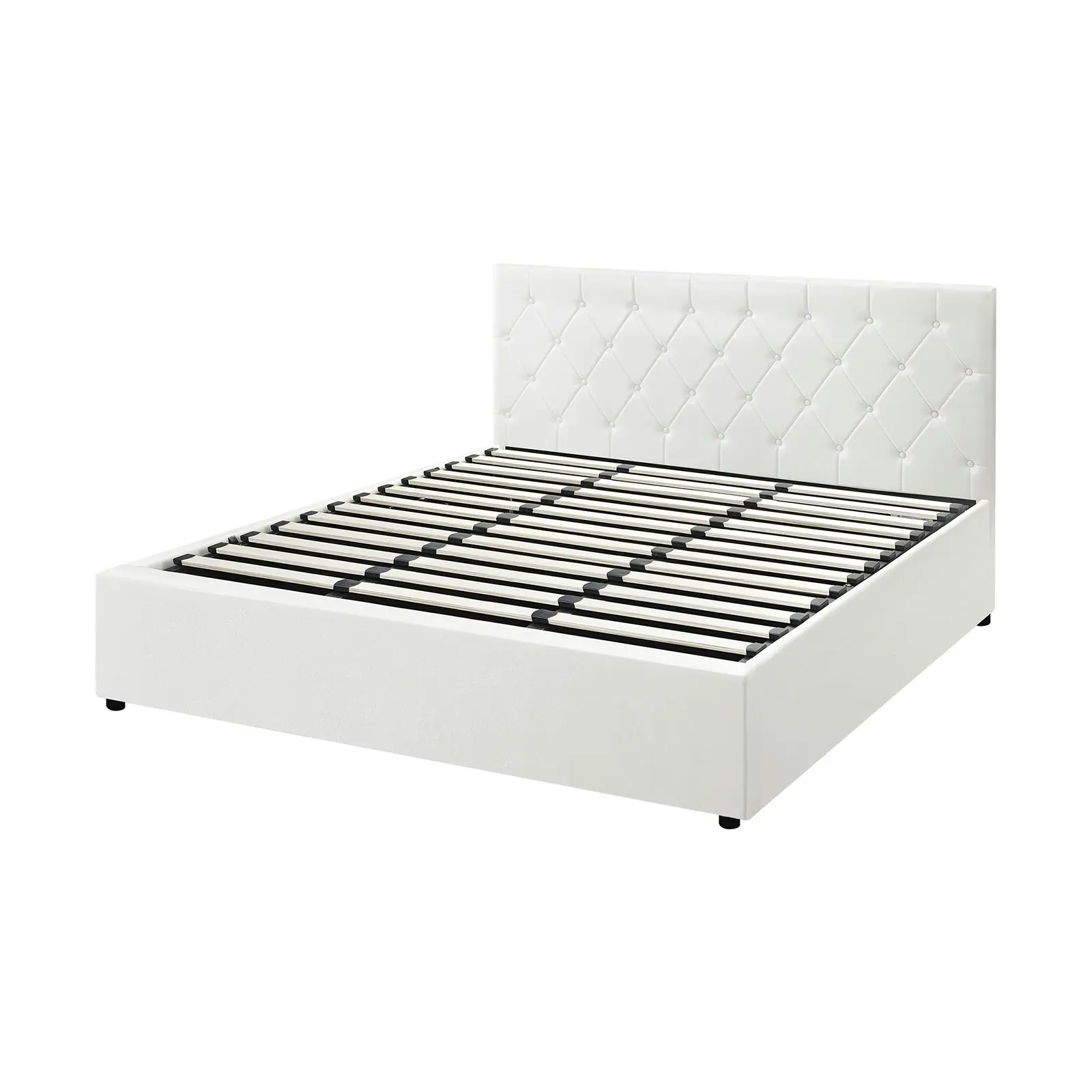 Oikiture Bed Frame King Size Gas Lift White Leather COTI