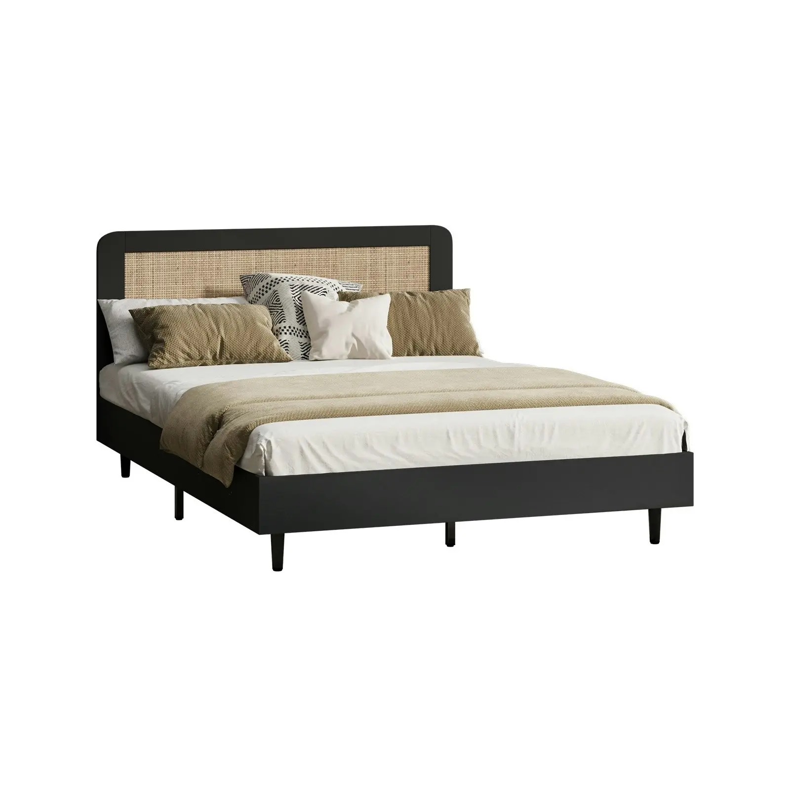 Oikiture Bed Frame Wooden Bed Frame Black-Queen