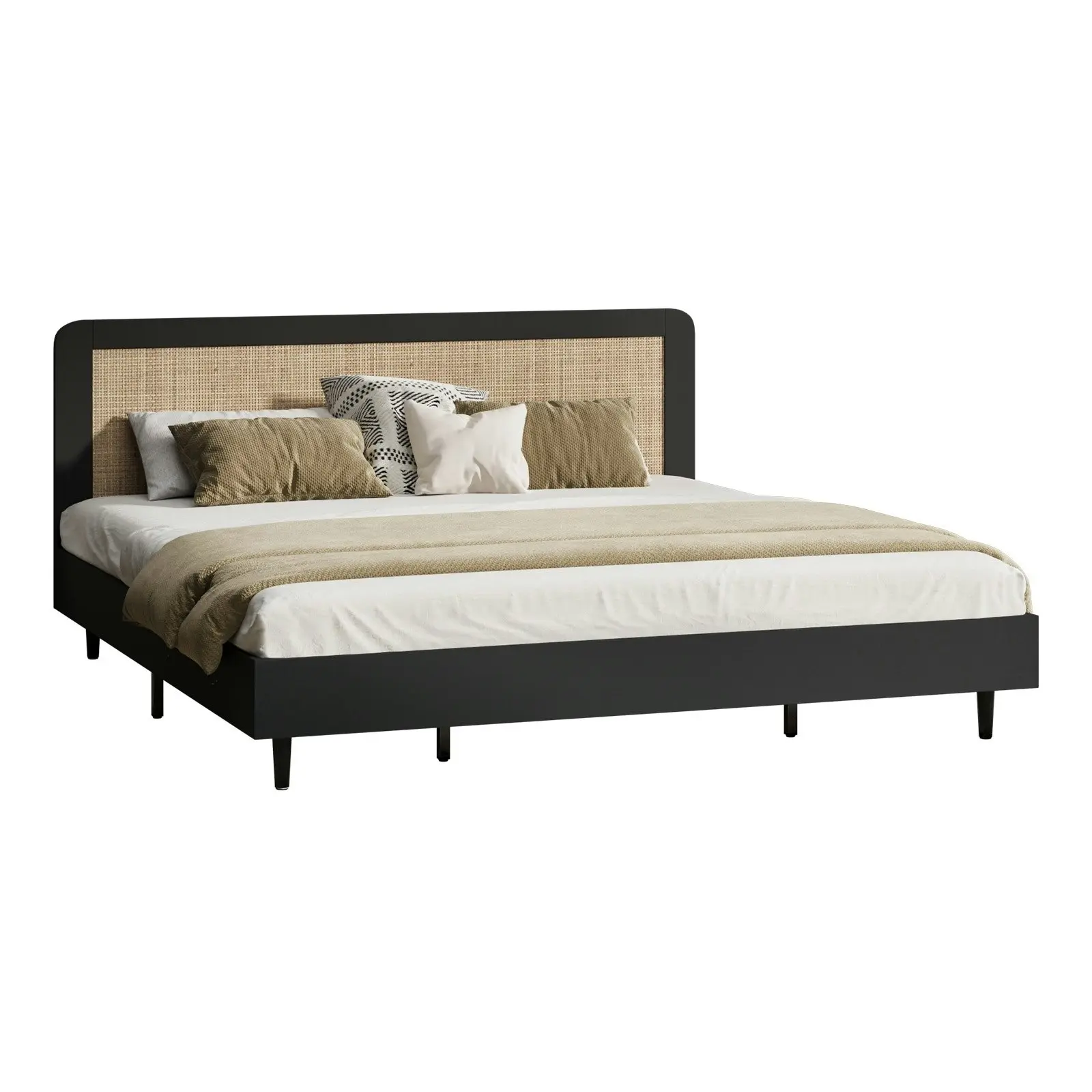 Oikiture Bed Frame Wooden Bed Frame Black-King