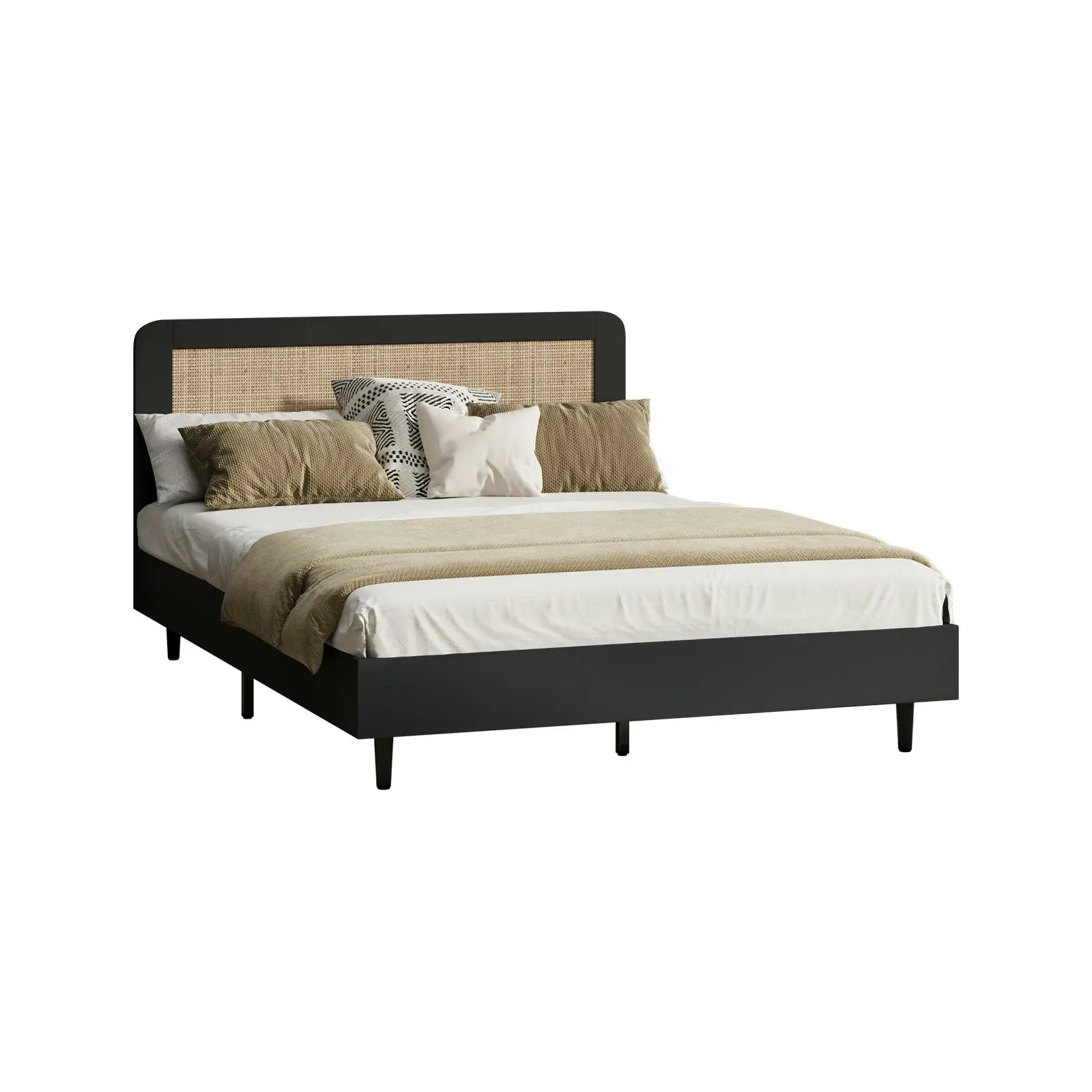 Oikiture Bed Frame Wooden Bed Frame Black-Double