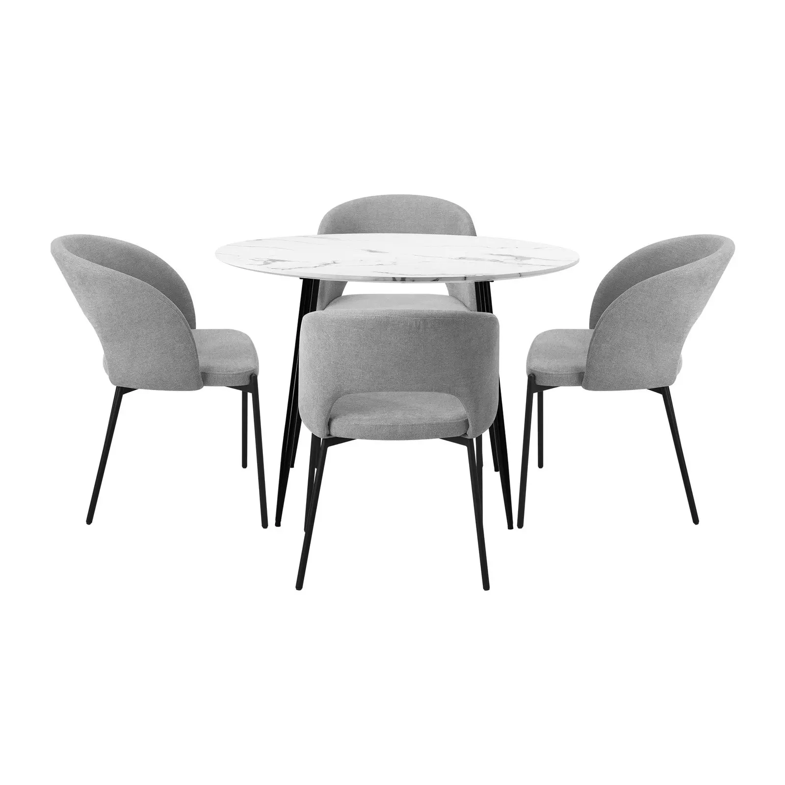 Oikiture 5PCS Dining sets 110cm Round Table with 4PCS Chairs Fabric Grey