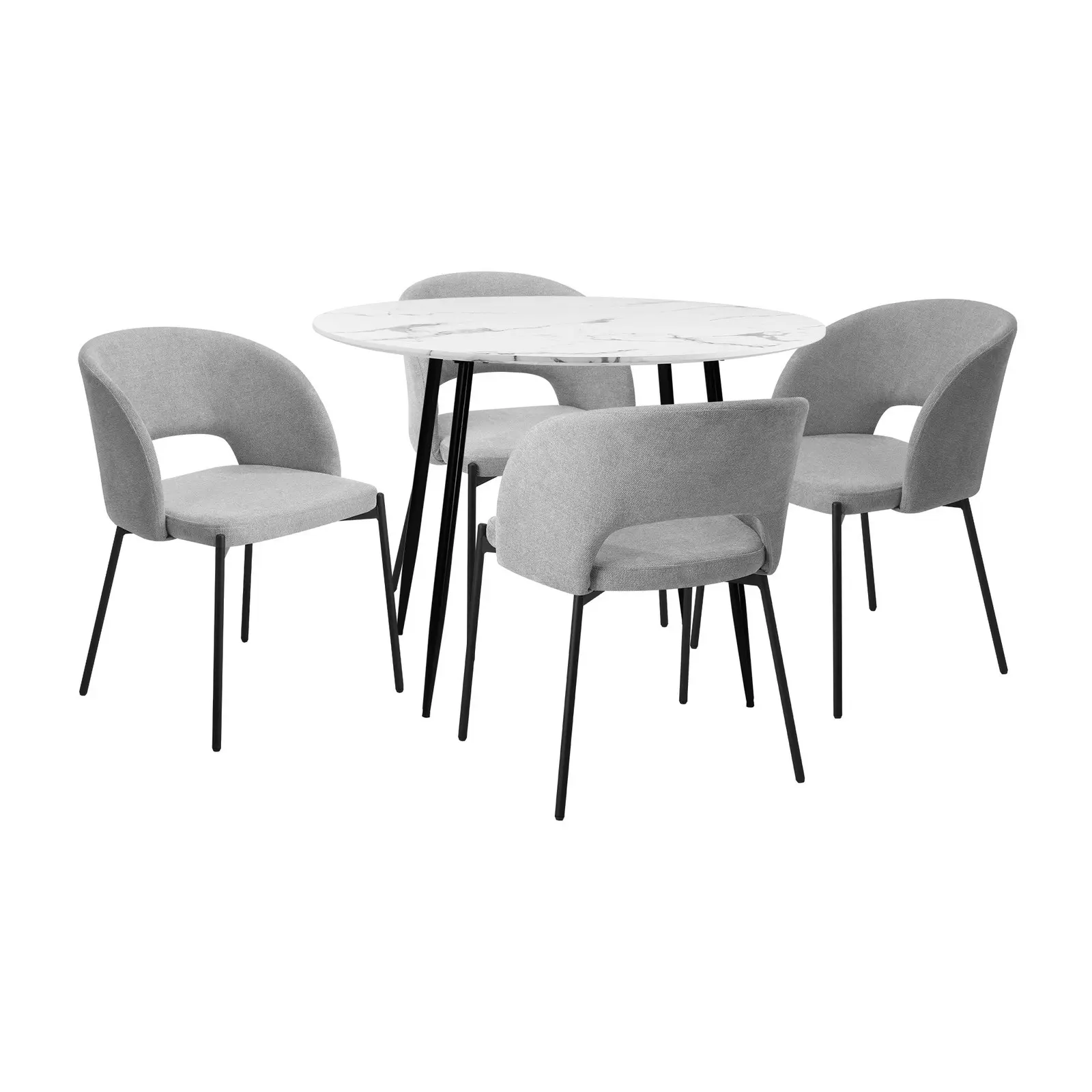 Oikiture 5PCS Dining sets 110cm Round Table with 4PCS Chairs Fabric Grey