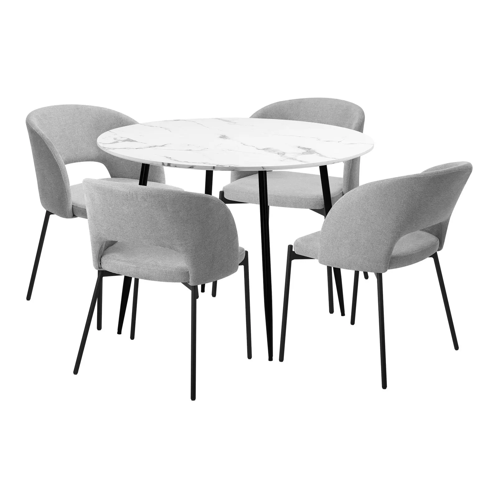 Oikiture 5PCS Dining sets 110cm Round Table with 4PCS Chairs Fabric Grey