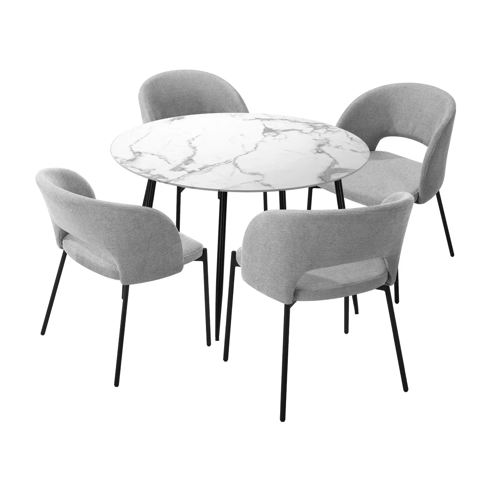 Oikiture 5PCS Dining sets 110cm Round Table with 4PCS Chairs Fabric Grey