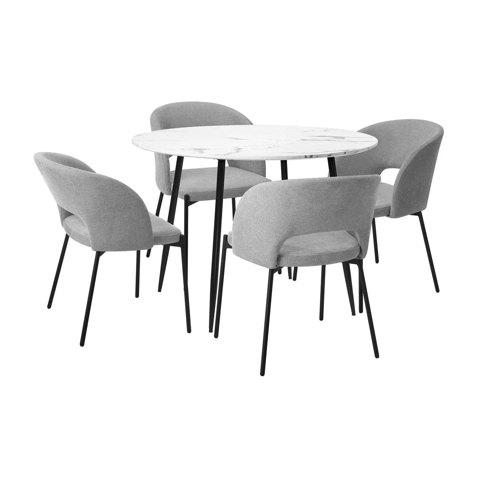 Oikiture 5PCS Dining sets 110cm Round Table with 4PCS Chairs Fabric Grey