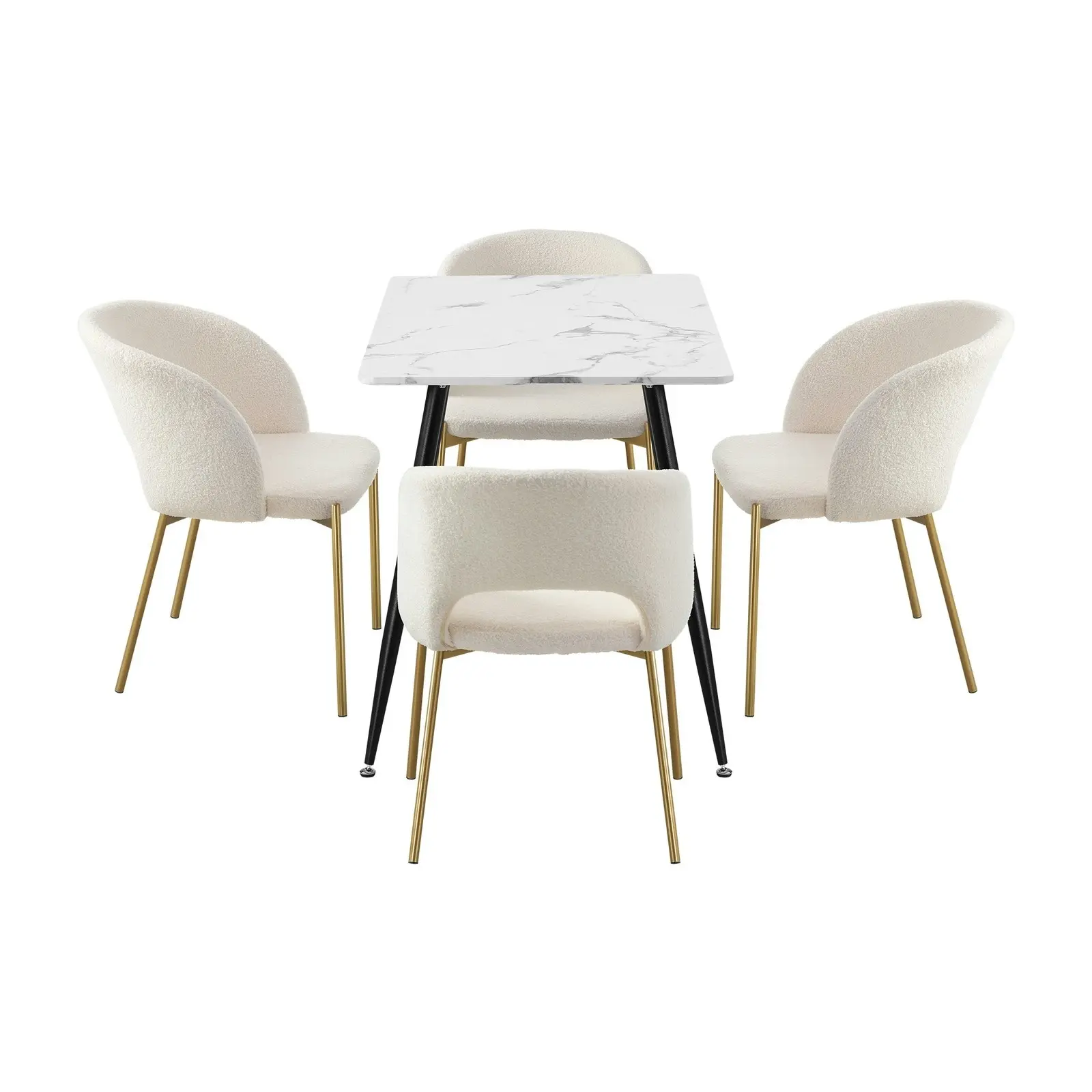 Oikiture 5PCS Dining sets 120cm Rectangle Table with 4PCS Chairs Sherpa White1