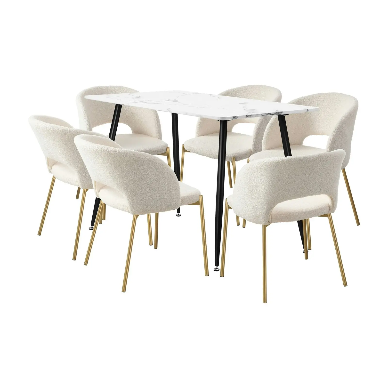 Oikiture 7PCS Dining sets 120cm Rectangle Table with 6PCS Chairs Sherpa White1