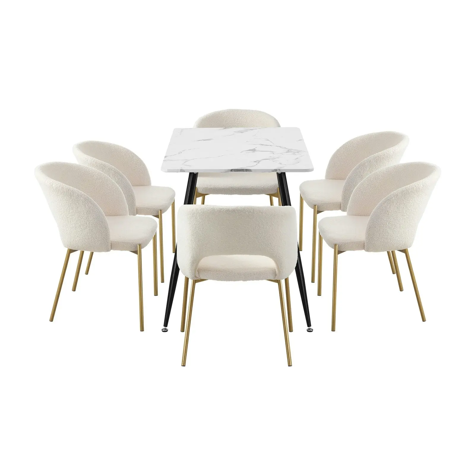 Oikiture 7PCS Dining sets 120cm Rectangle Table with 6PCS Chairs Sherpa White1