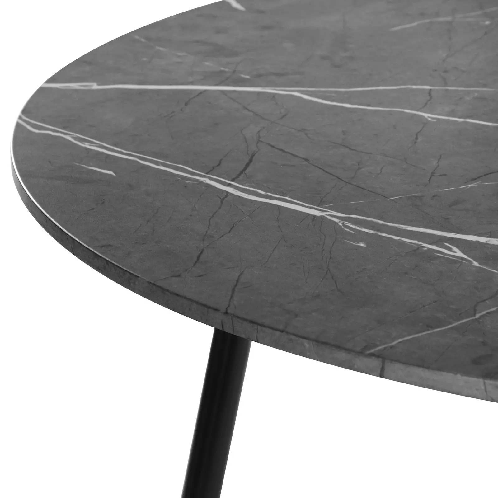 Oikiture 110cm Dining Table Round Wooden Table With Marble Effect Metal Legs GY