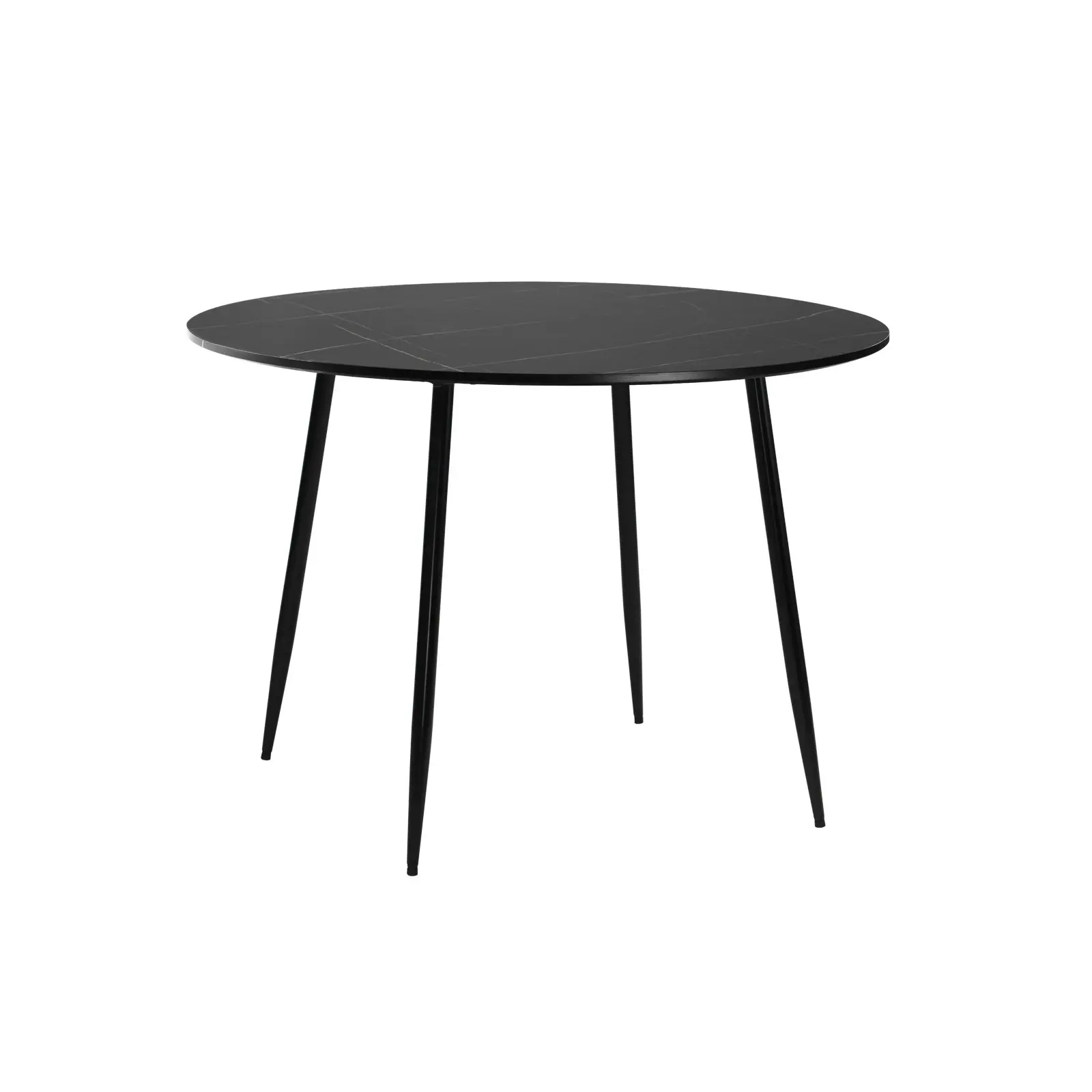 Oikiture 110cm Dining Table Round Wooden Table With Marble Effect Metal Legs BK