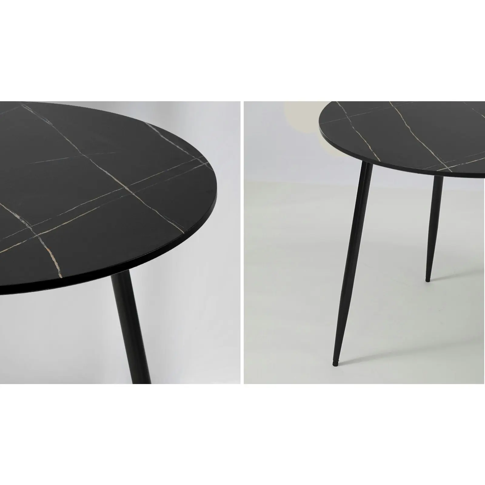 Oikiture 110cm Dining Table Round Wooden Table With Marble Effect Metal Legs BK