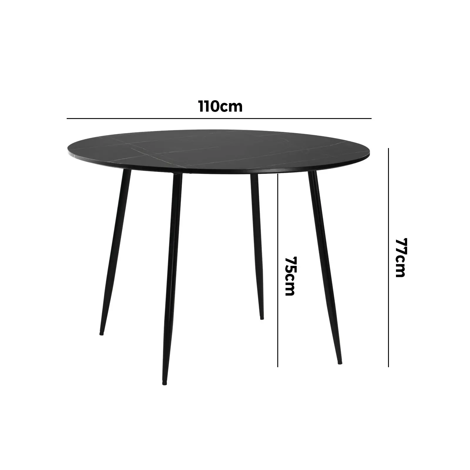 Oikiture 110cm Dining Table Round Wooden Table With Marble Effect Metal Legs BK