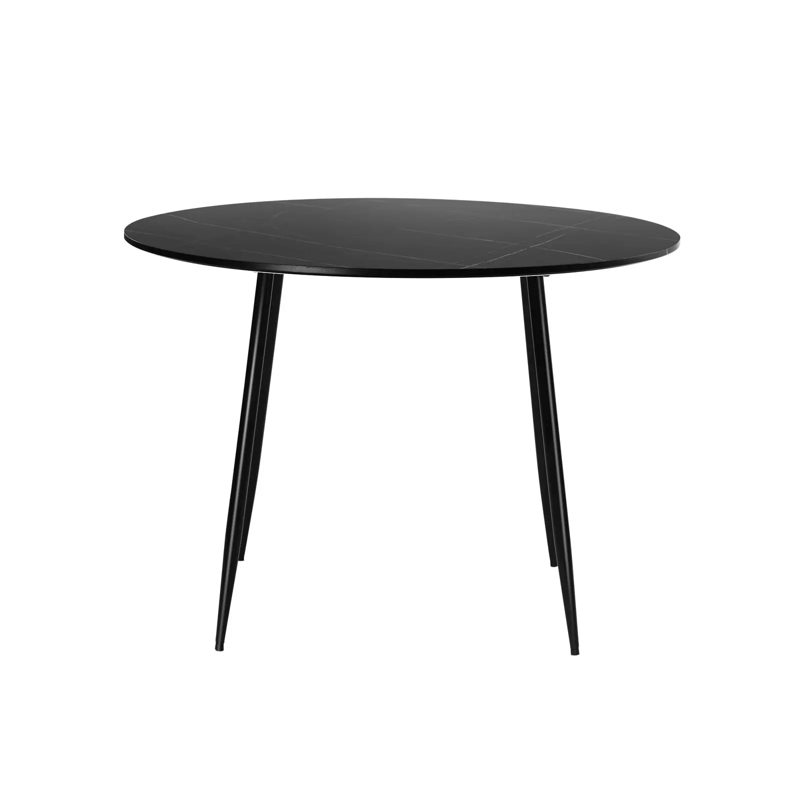 Oikiture 110cm Dining Table Round Wooden Table With Marble Effect Metal Legs BK