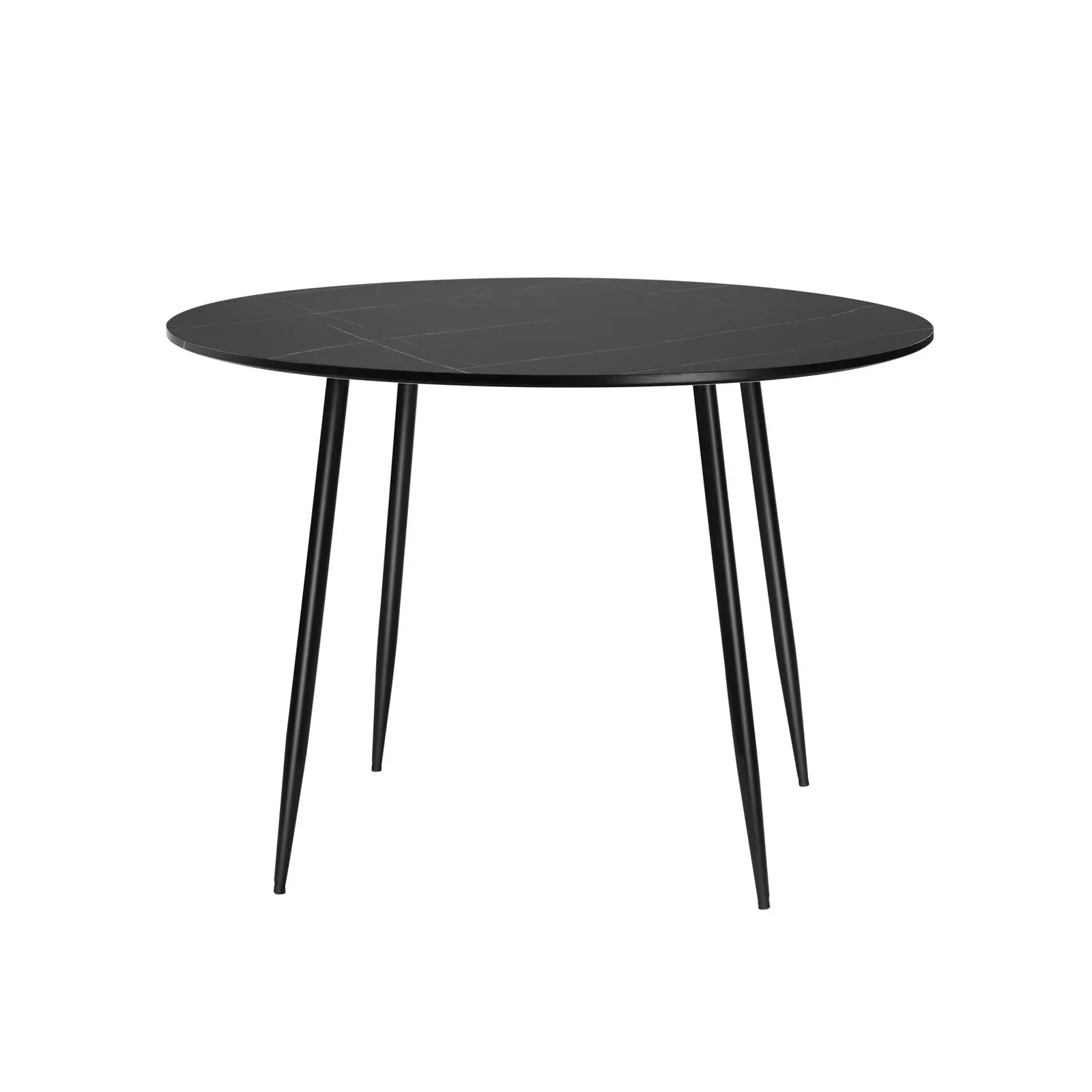 Oikiture 110cm Dining Table Round Wooden Table With Marble Effect Metal Legs BK