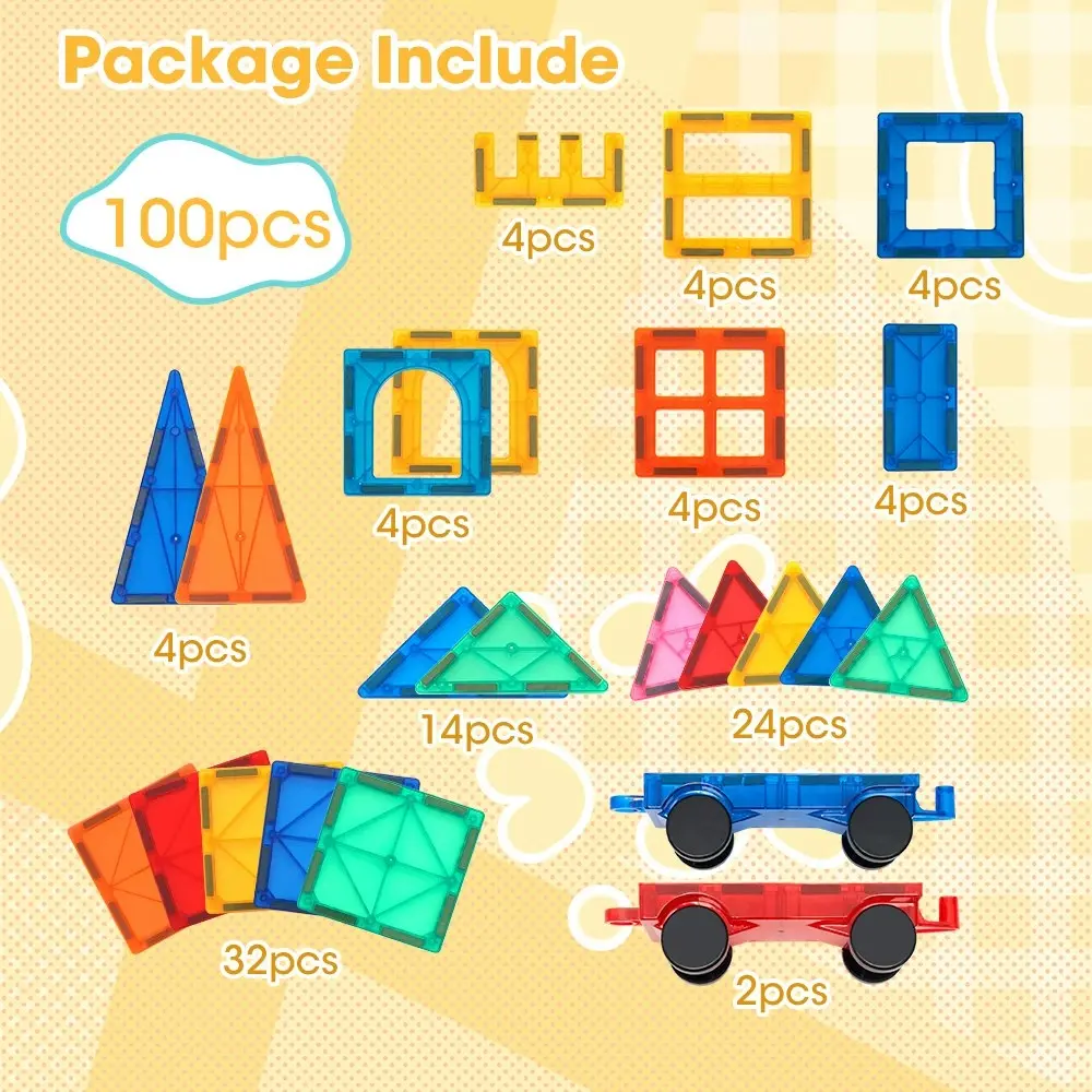 Playpals Kids Magnetic Tiles Blocks Building Educational Toys Child Gift 100PCS