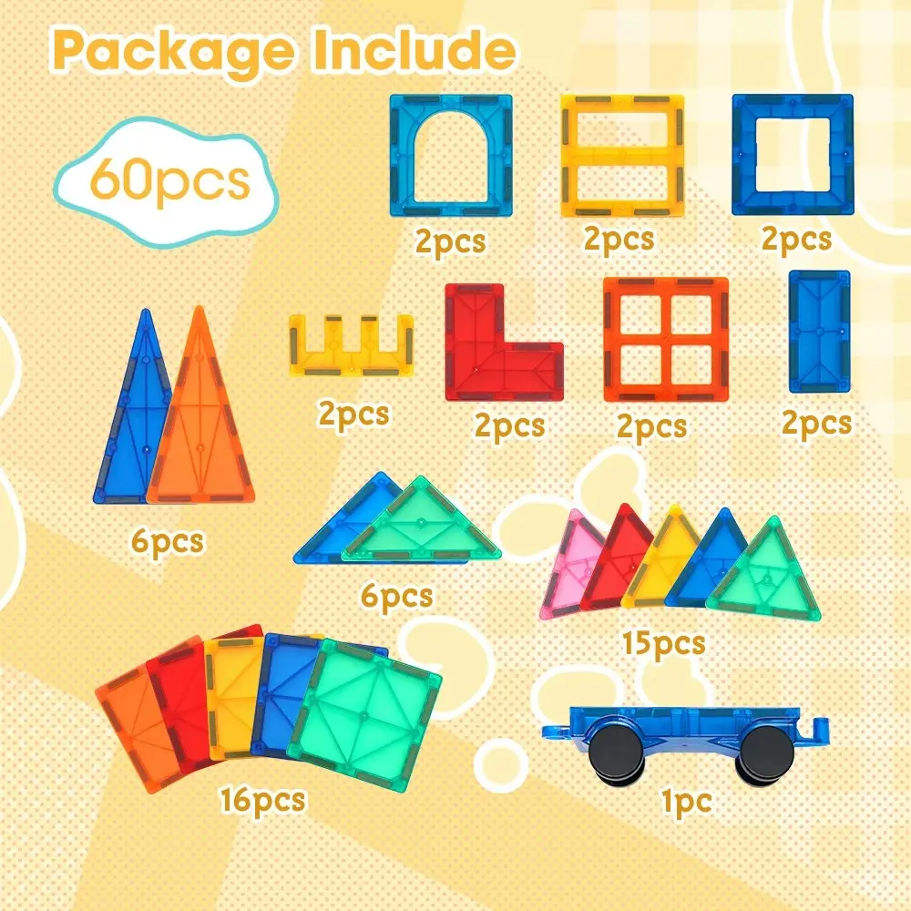 Playpals Kids Magnetic Tiles Blocks Building Educational Toys Child Gift 60PCS