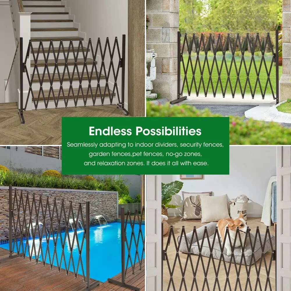 ZUNI Garden Security Fence Gate Expandable Aluminum Barrier Indoor Outdoor Brown