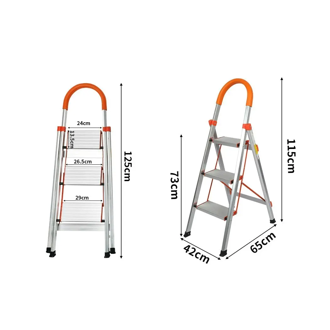 Traderight 3 Step Ladder Folding Aluminium Portable Multi Purpose Household Tool