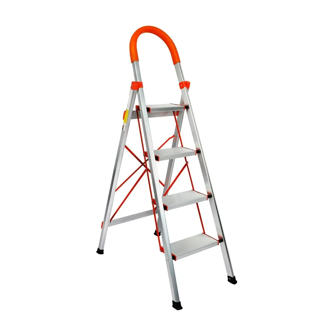 Traderight 4 Step Ladder Folding Aluminium Portable Multi Purpose Household Tool