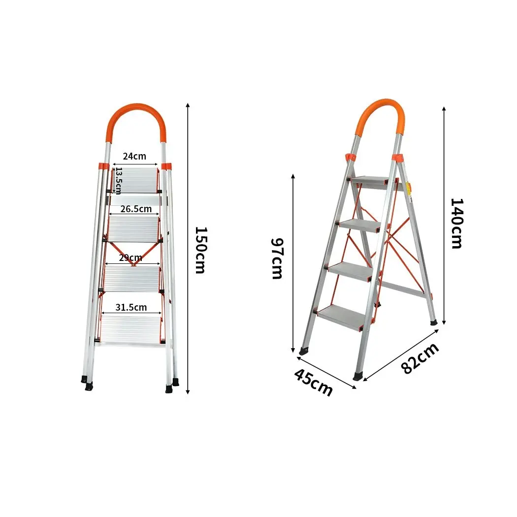 Traderight 4 Step Ladder Folding Aluminium Portable Multi Purpose Household Tool