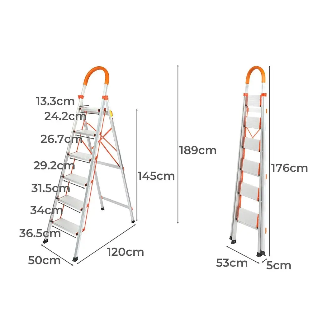 Traderight 6 Step Ladder Folding Aluminium Portable Multi Purpose Household Tool