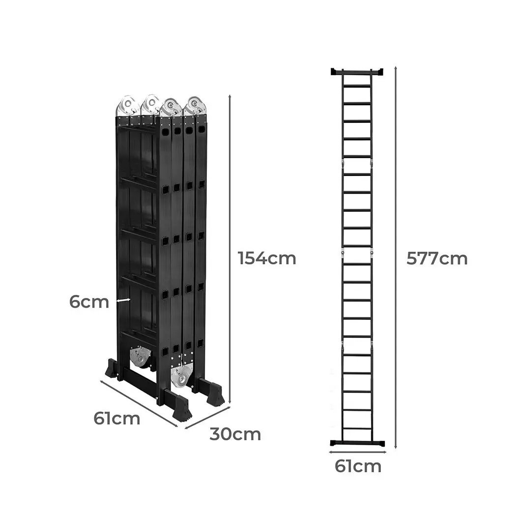 Traderight Multi Purpose Ladder Aluminium Folding Platform Extension Step 5.7M