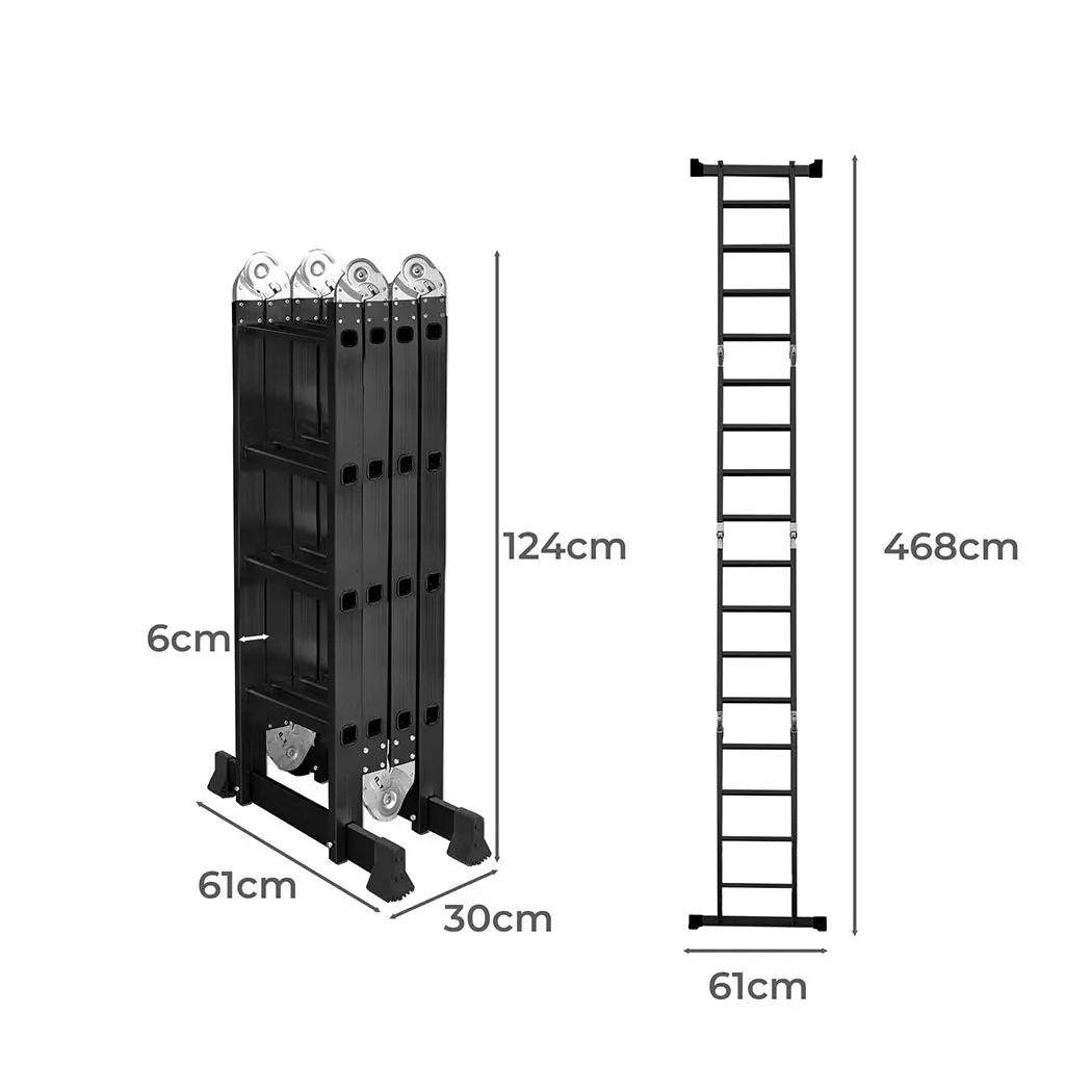 Traderight Multi Purpose Ladder Aluminium Folding Platform Extension Step 4.7M