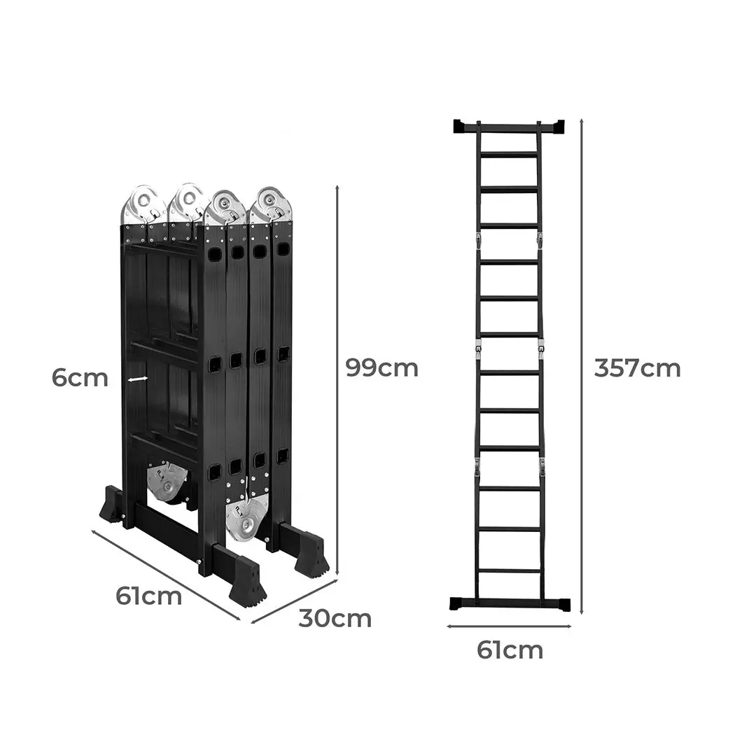 Traderight Multi Purpose Ladder Aluminium Folding Platform Extension Step 3.6M