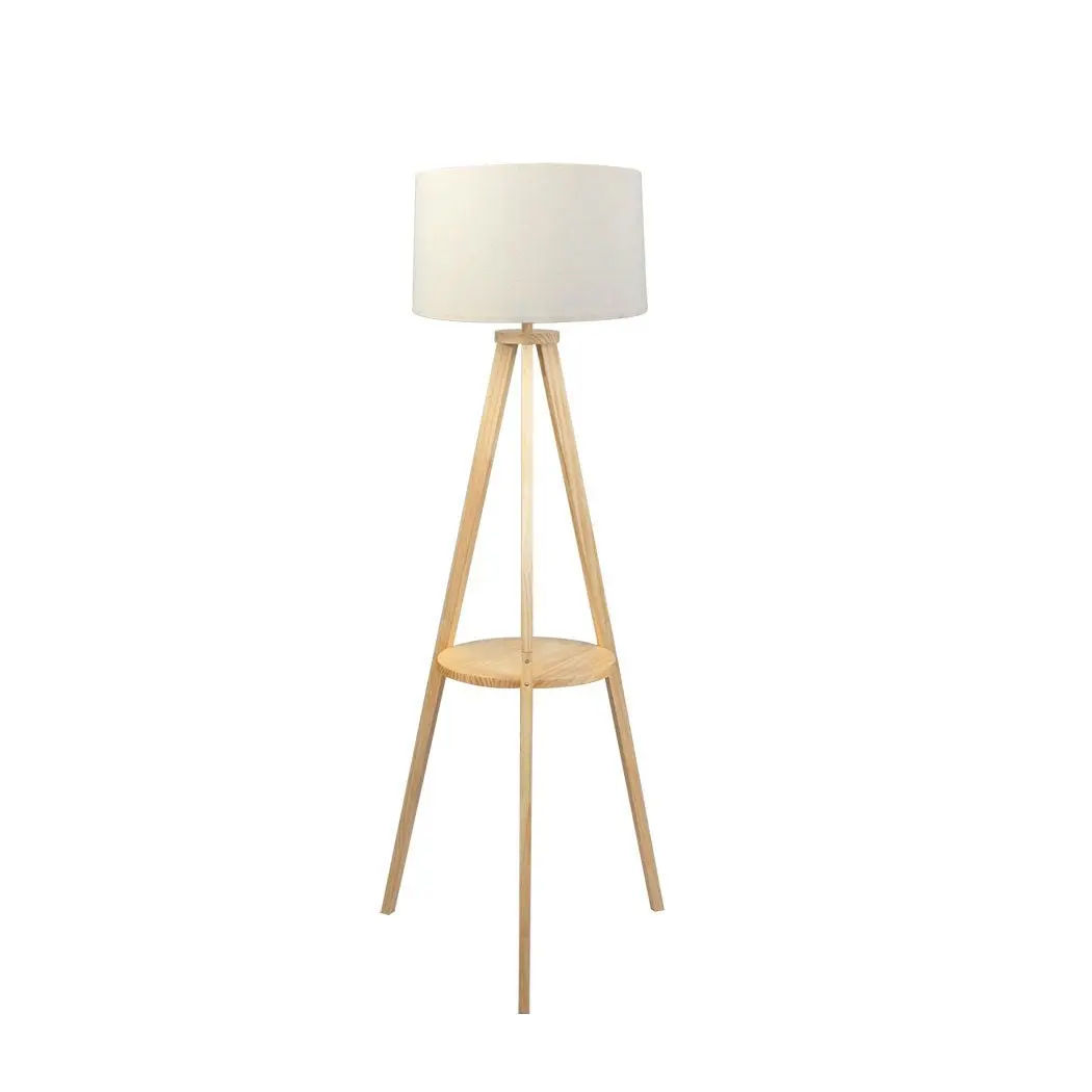 Emitto Tripod Floor Lamp with Shelf Wooden Modern Reading Light Night Home Decor