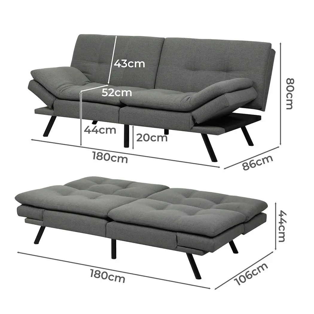 Levede Sofa Bed Futon Recliner Lounge Couch Convertible Fabric 3-Seater 180cm