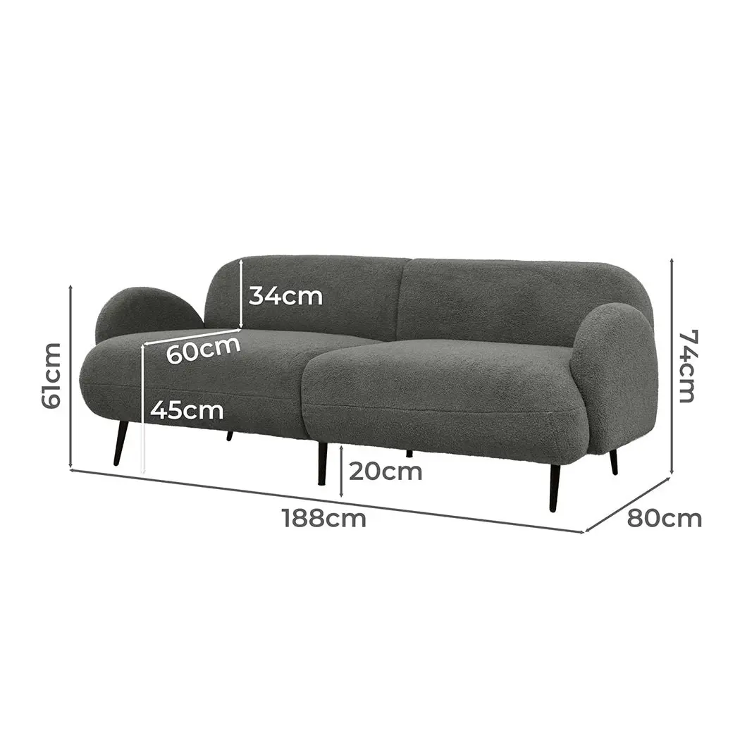 Levede Cloud Sofa 3 Seater Sherpa Fleece Upholstered Lounge Modern Couch Office