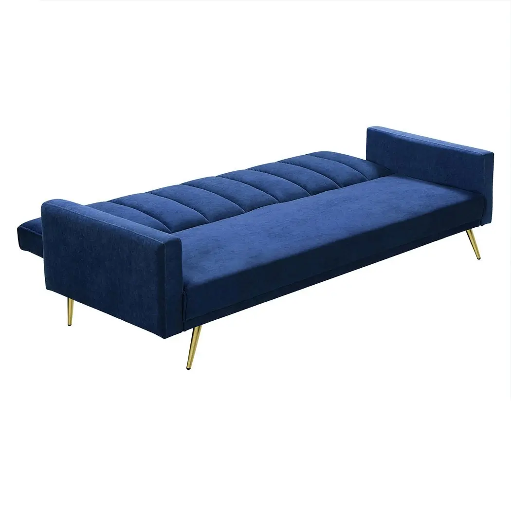 Levede Sofa Bed Convertible Velvet Lounge Recliner Couch Sleeper 3 Seater Blue