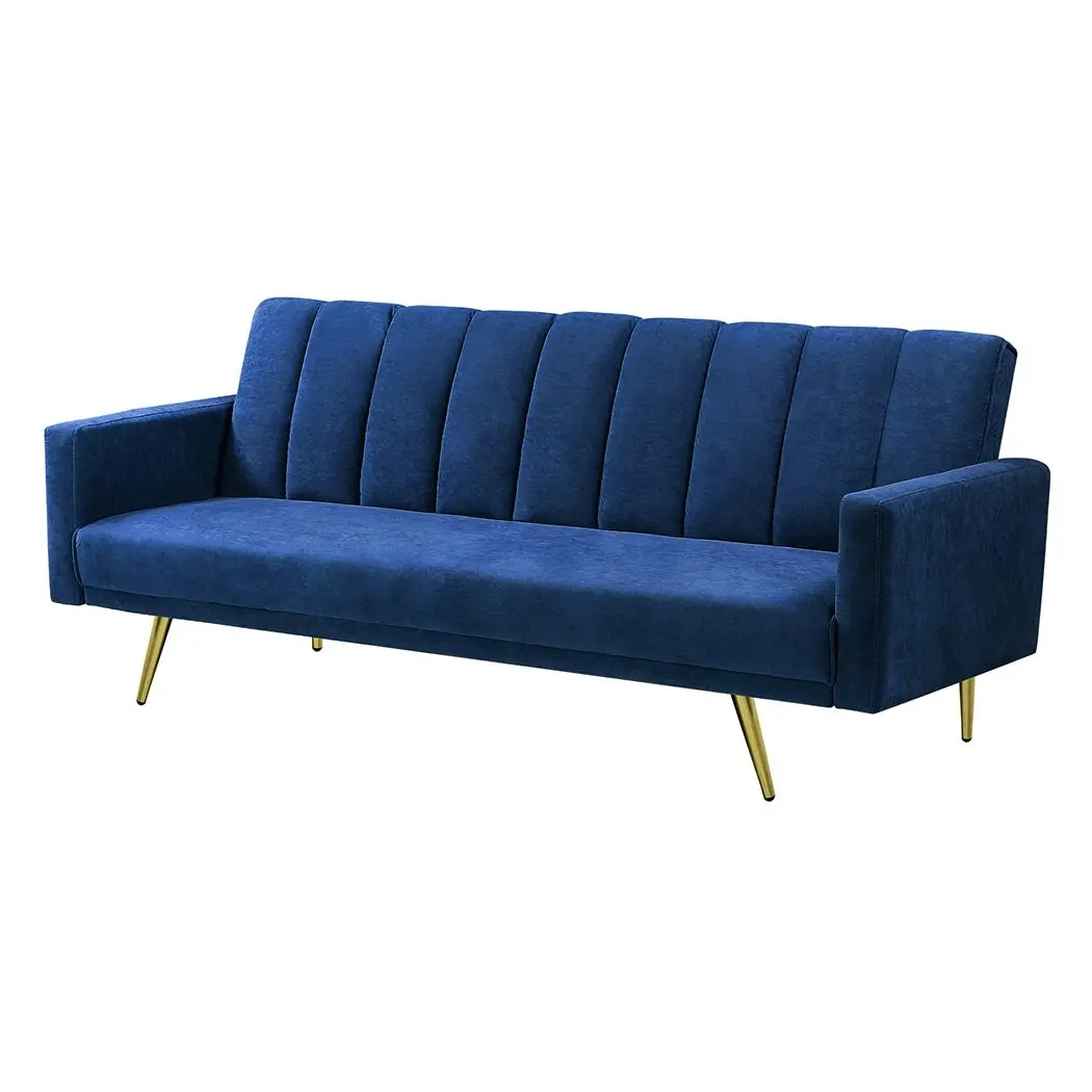 Levede Sofa Bed Convertible Velvet Lounge Recliner Couch Sleeper 3 Seater Blue