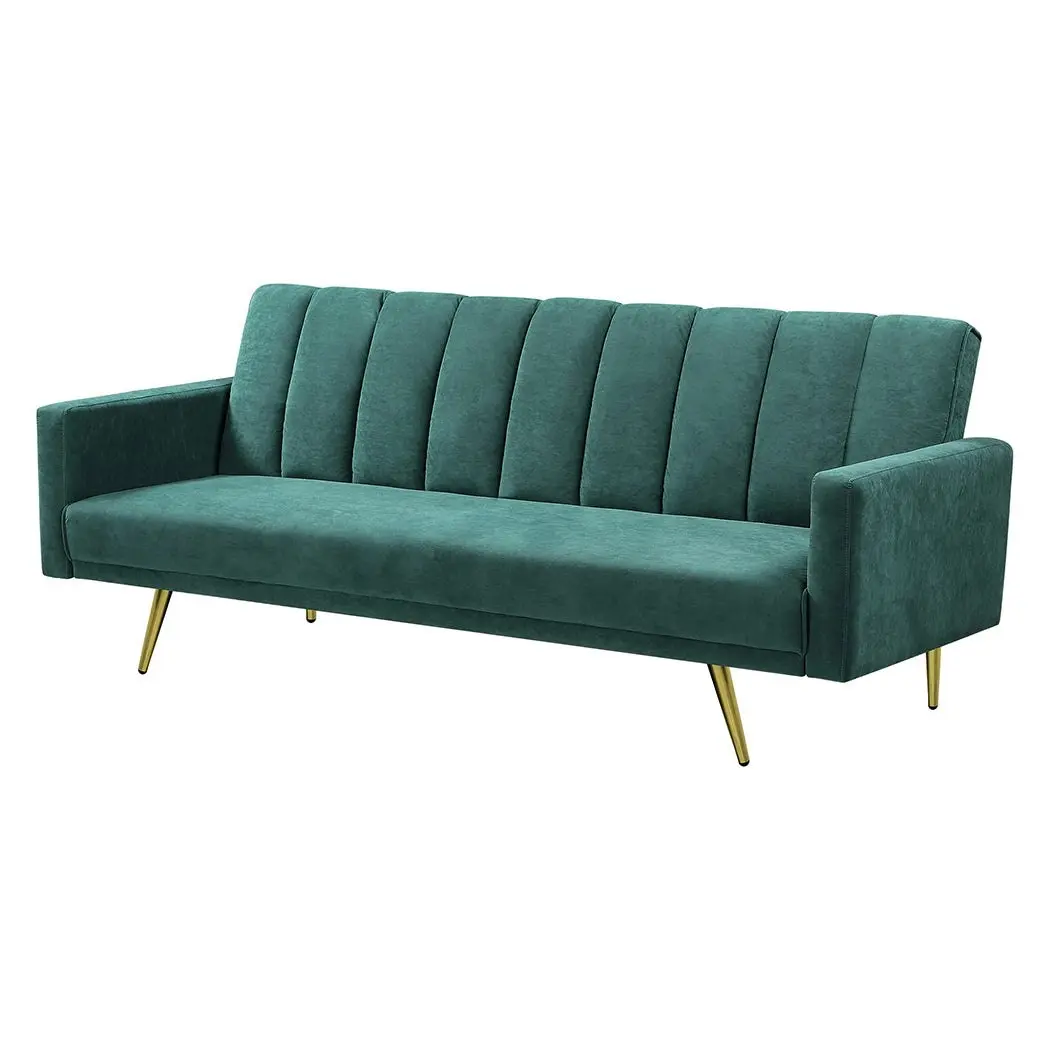 Levede Sofa Bed Convertible Velvet Lounge Recliner Couch Sleeper 3 Seater Green