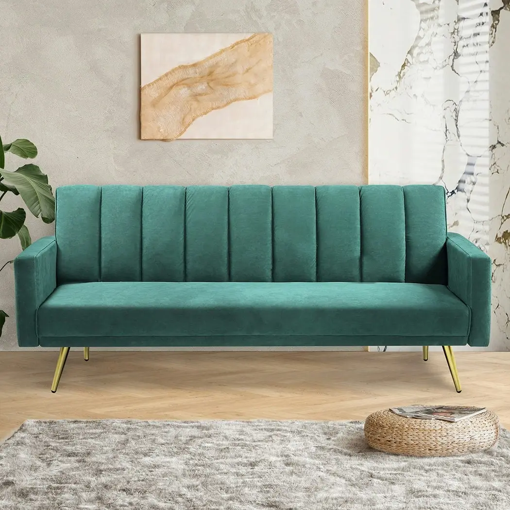 Levede Sofa Bed Convertible Velvet Lounge Recliner Couch Sleeper 3 Seater Green