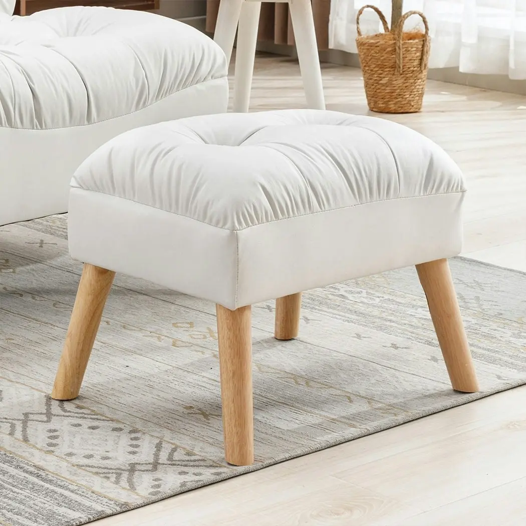 Levede Accent Ottoman Chair Footstool Leathaire Vanity Makeup Stool Lounge White