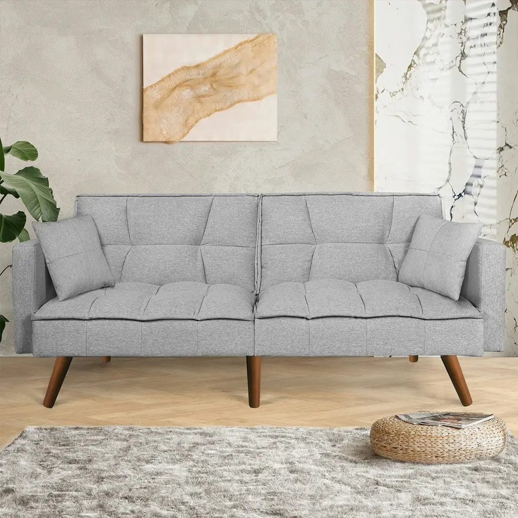 Levede Sofa Bed Futon Convertible Fabric Lounge Couch 3-Seater Recliner Grey