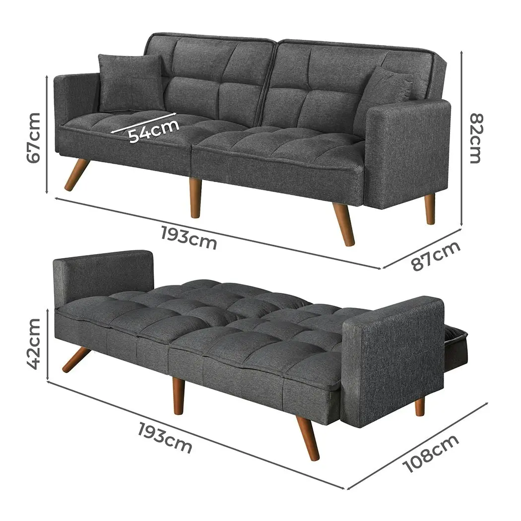 Levede Sofa Bed Futon Convertible Fabric Lounge Couch 3-Seater Recliner Dark