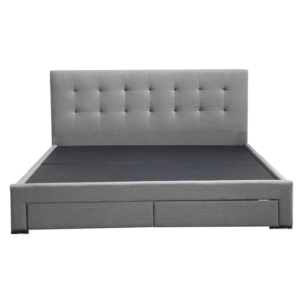 Levede Fabric Bed Frame Double Tufted 4 Drawers Storage Wooden Mattress Grey