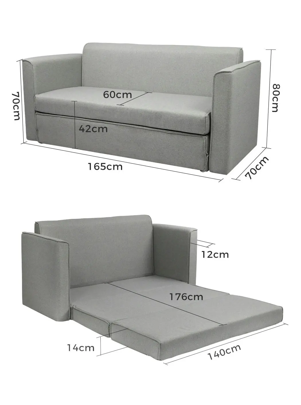 Levede Sofa Bed Foldable Floor Couch Convertible 2-IN-1 Lounge Linen Loveseat