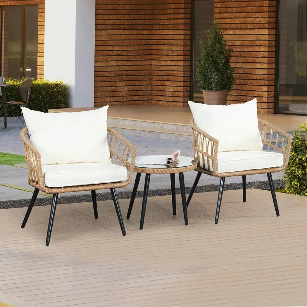 Levede 3PCS Outdoor Table Sofa Chair Set Patio Furniture Garden Wicker Lounge