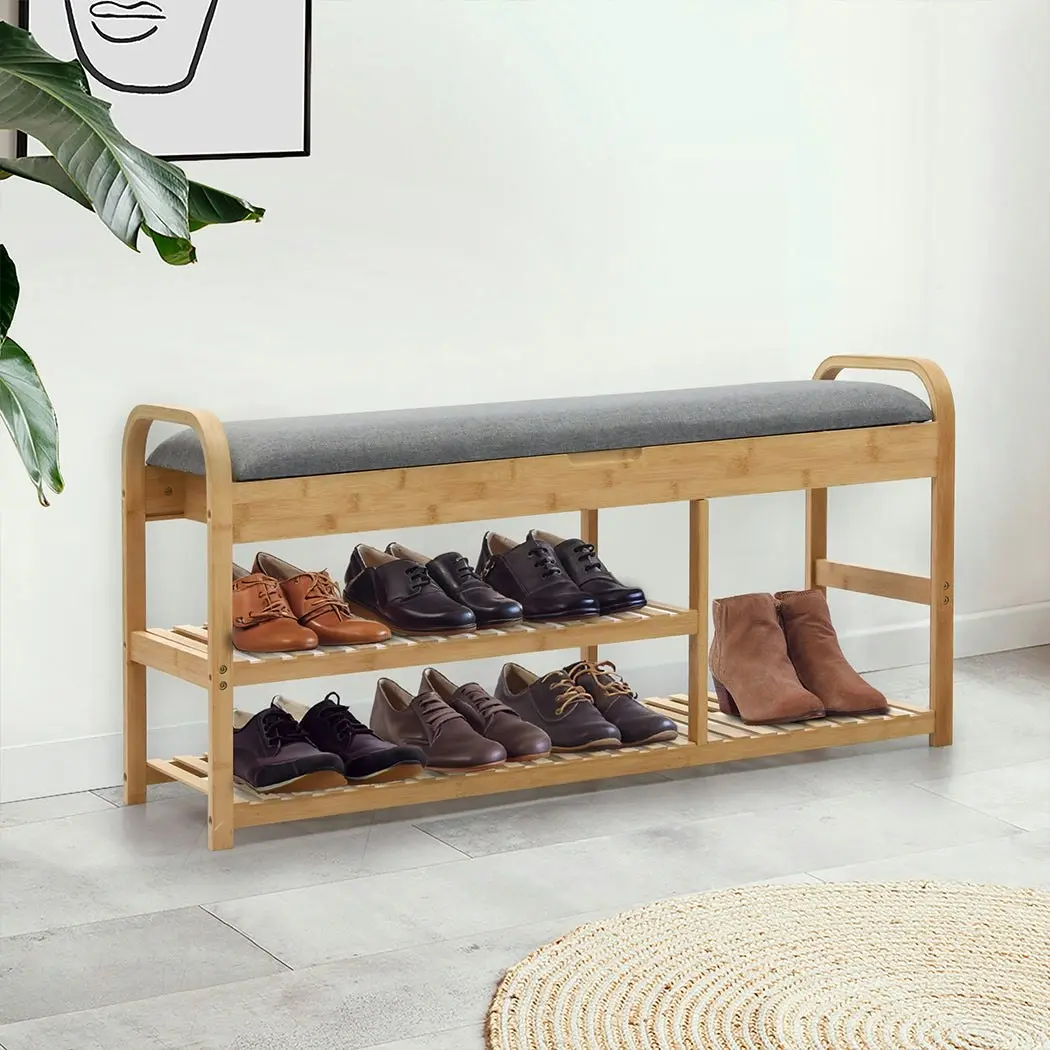 Levede Bamboo Shoe Rack Bench Entryway Seat Storage Cabinet Organizer 100cm