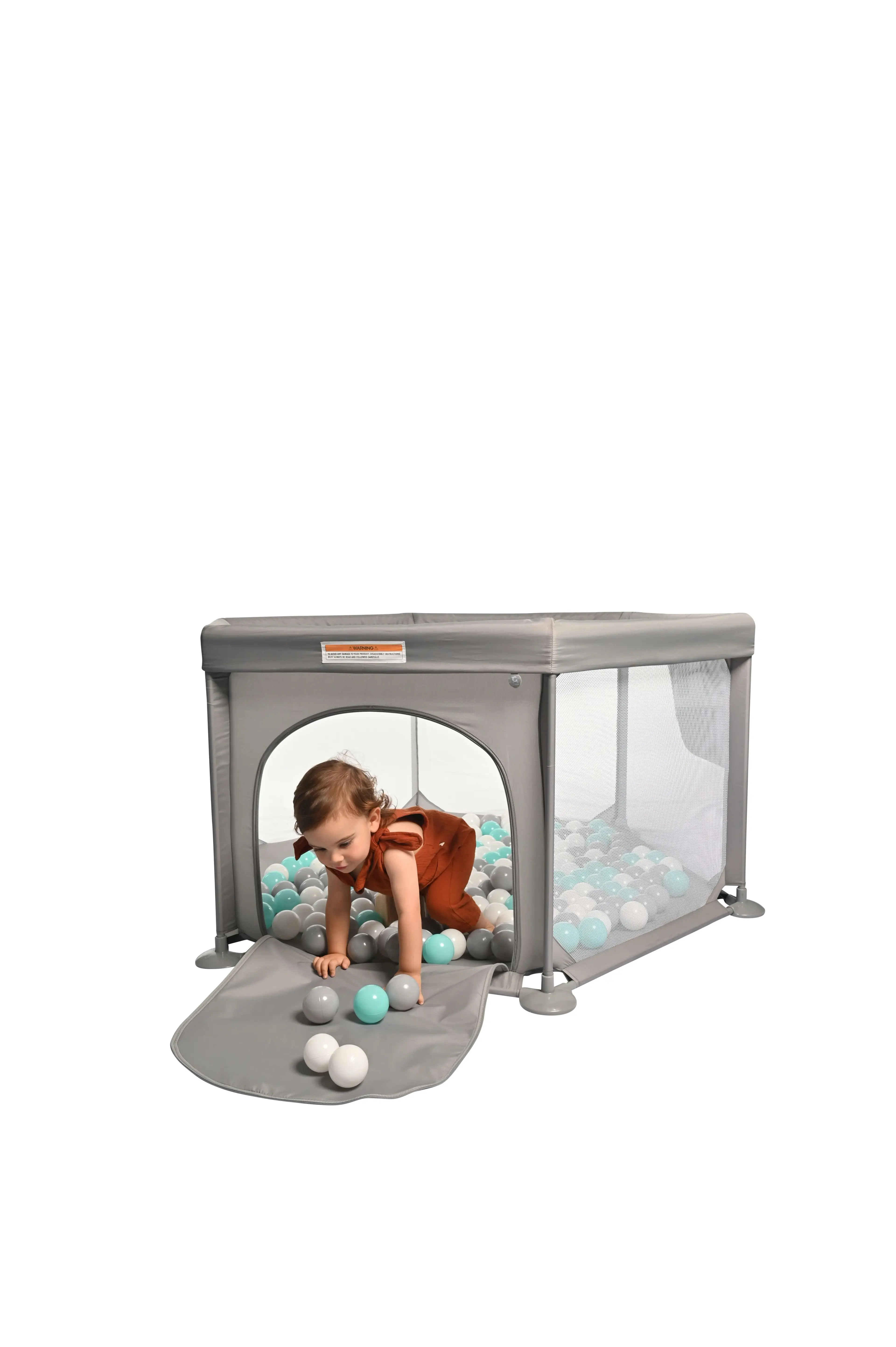 Childcare Portable Deluxe Play Pen With Mesh Ventilation & Carry Bag - Grey